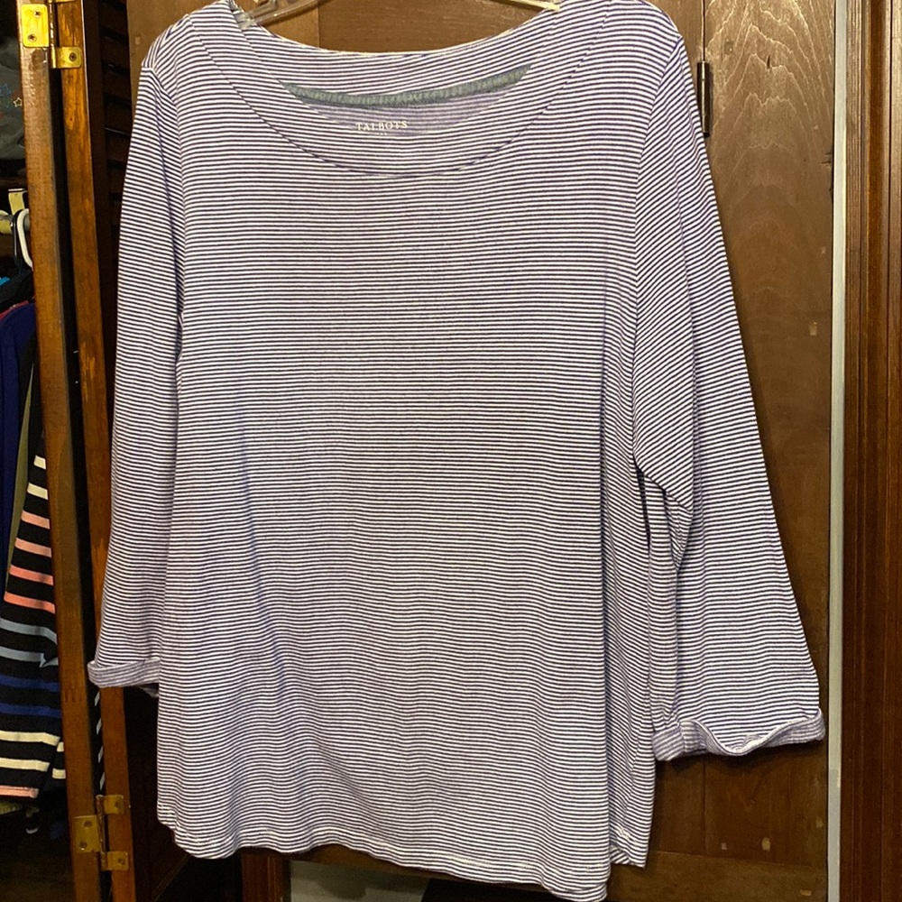 Talbots 3/4 Sleeve Tunic Blue and White Pinstripe Size L